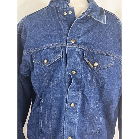 Vintage Saddle King Western Denim Jean Trucker Jacket USA Made Mens Large - Picture 2 of 8